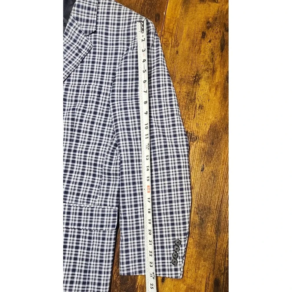 Jos. A. Bank Mens Navy White Plaid Two Button Blazer Sport Coat Jacket